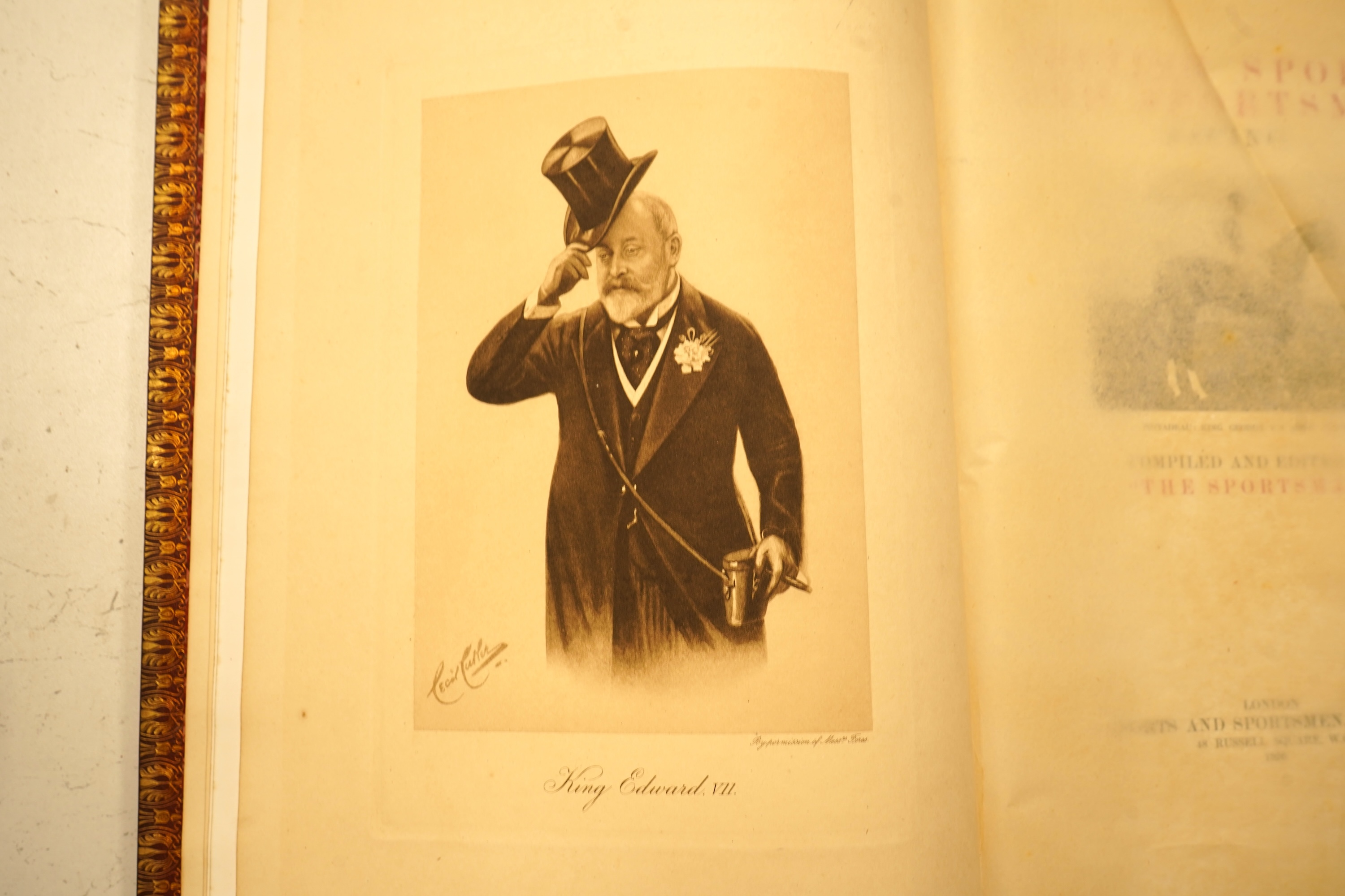 British Sports and Sportsmen - Racing ... num. photogravure portraits, plates and other illus.; publisher's gilt ruled red morocco, panelled spine, ge., marbled e/ps., folio. (?1920)